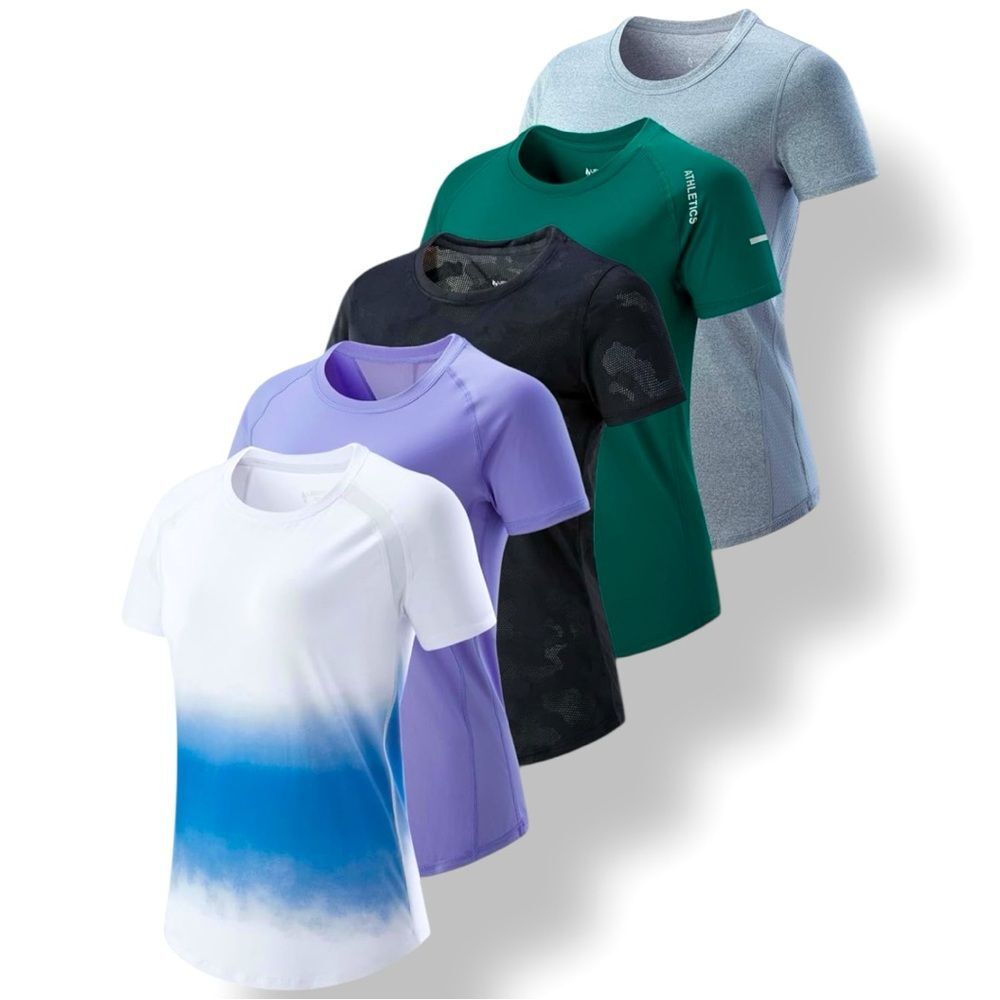 NEW Athletic 5 Pack Women's Dry Fit Stretch Short-Sleeve Crew Neck Tops